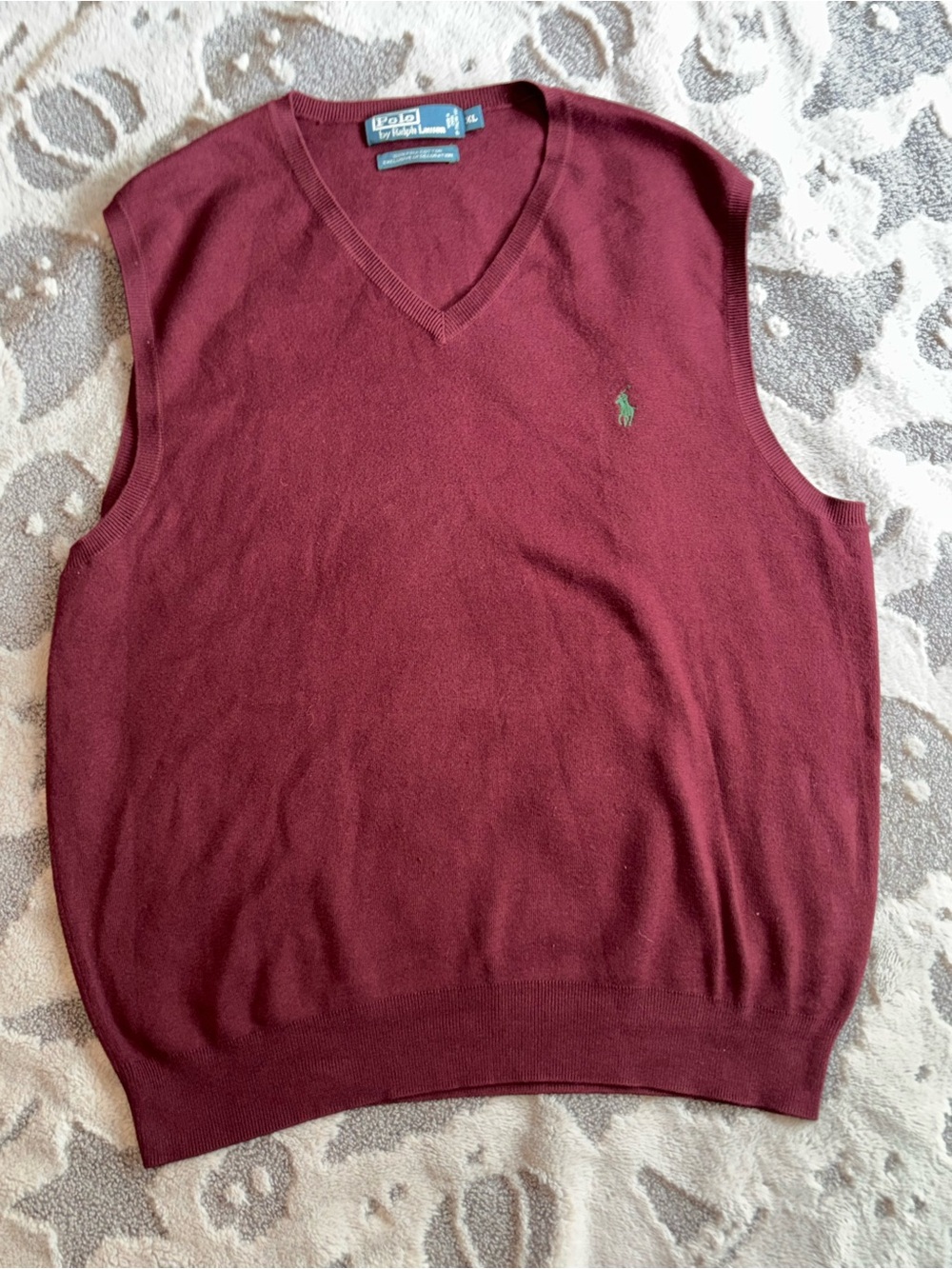 Ralph Lauren Men's V-Neck Sweater Vest in Burgundy with Green Pony